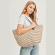 S30-1-1-MI-MB0177TP-STRIPED STRAW TOTE BAG WITH ZIPPER CLOSURE AND INSIDED POCKET-TAUPE-6PCS