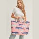 S30-1-1-MI-MB0173-WHALE PRINT TOTE BAG WITH ROPE HANDLES, ZIPPER CLOSURE AND INSIDE POCKET-PINK6PCS