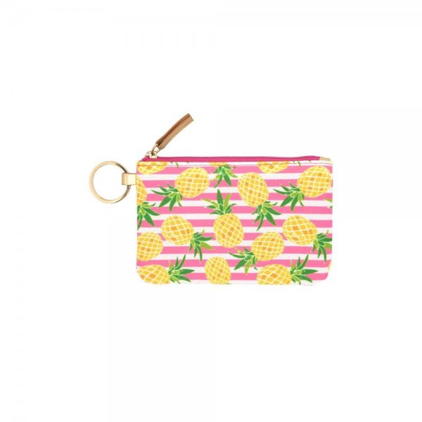 S19-2-5-MB0157PK - PINEAPPLE STRIPE ID WALLET & DETACHABLE LANYARD - PINK/6PCS