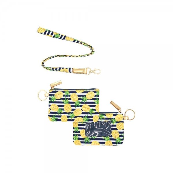 S19-9-2-MB0157NV - PINEAPPLE STRIPE ID WALLET & DETACHABLE LANYARD -  NAVY/6PCS