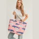 S30-1-1-MI-MB0173-WHALE PRINT TOTE BAG WITH ROPE HANDLES, ZIPPER CLOSURE AND INSIDE POCKET-PINK6PCS