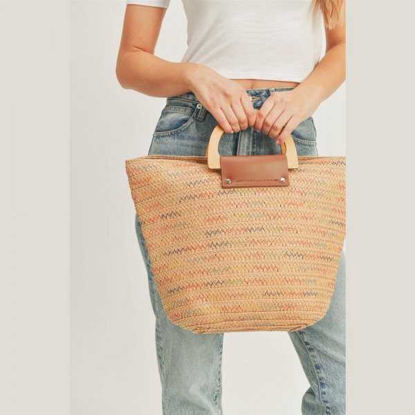 S30-1-1-MI-MB0178TP-STRAW TOTE BAG WITH WOODEN HANDLE-TAUPE-6PCS