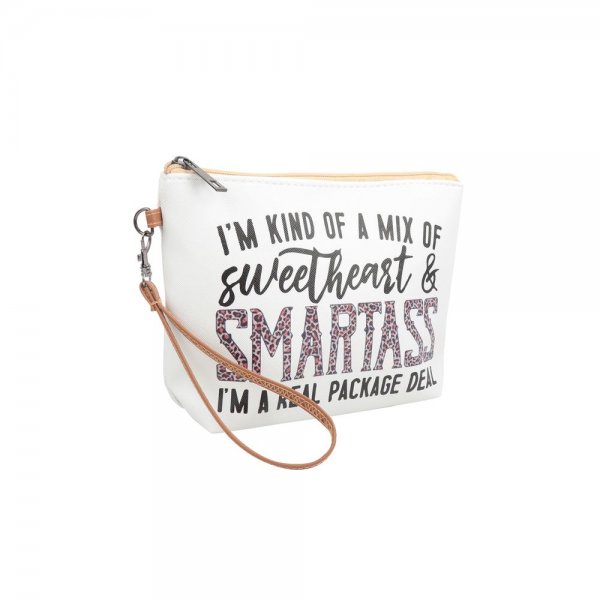 S20-4-3-HDG3930-10 - I'M KIND OF A MIX OF SWEETHEART & SMARTASS PRINT COSMETIC POUCH BAG W/ WRISTLET/6PCS