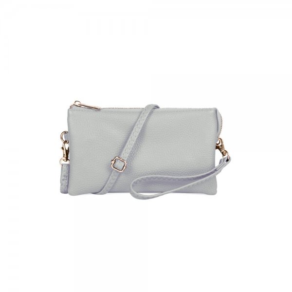 S23-13-3-HDG3138LGY-LEATHER CROSSBODY BAG WITH WRISTLET-LIGHT GRAY/6PCS