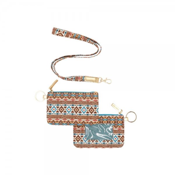 S30-1-1-MB0159BR-TQ - LEOPARD TRIBAL ID WALLET & DETACHABLE LANYARD - BROWN/TURQUOISE/6PCS