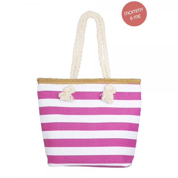 S17-3-3-HDG3912FS - KIDS STRIPED PRINT SUMMER TOTE BAG-FUCHSIA/6PCS