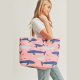 S30-1-1-MI-MB0173-WHALE PRINT TOTE BAG WITH ROPE HANDLES, ZIPPER CLOSURE AND INSIDE POCKET-PINK6PCS