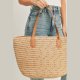 S30-1-1-MI-MB0177BE-STRIPED STRAW TOTE BAG WITH ZIPPER CLOSURE AND INSIDED POCKET-BEIGE-6PCS