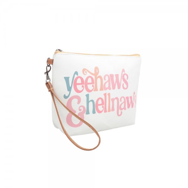 S17-8-4-HDG3930-12 - YEEHAWS & HELLNAWS PRINT COSMETIC POUCH BAG W/ WRISTLET/6PCS