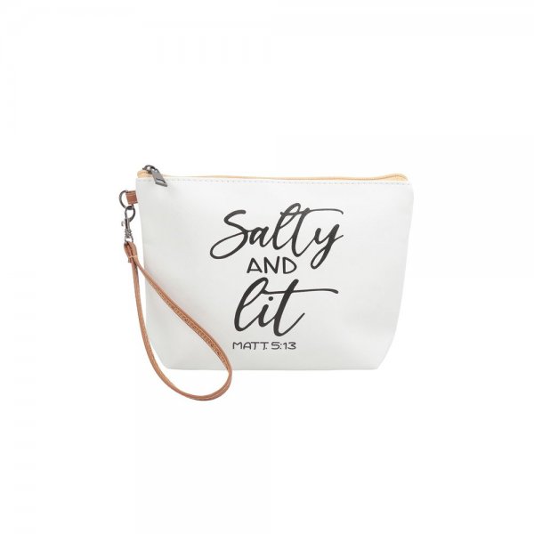 S18-8-2-HDG3930-5 - SALTY AND LIT MATT 5:13 PRINT COSMETIC POUCH BAG W/ WRISTLET/6PCS