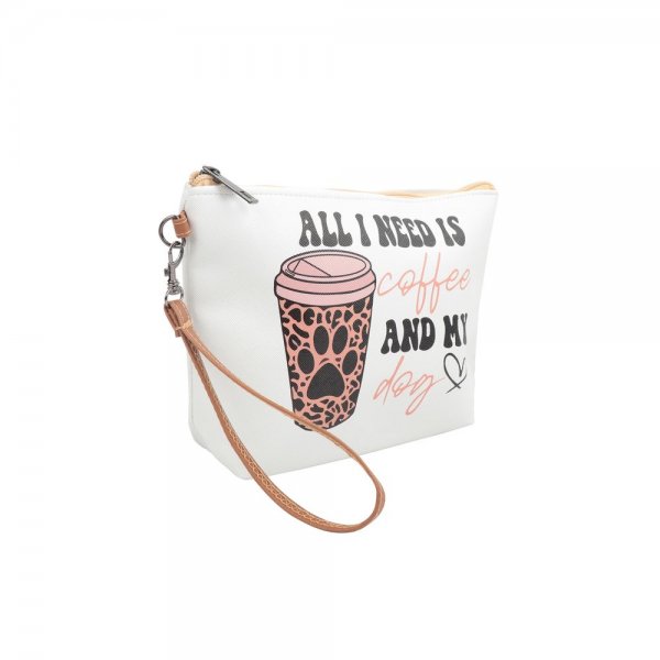 S22-2-2-HDG3930-8 - ALL I NEED IS COFFE AND MY DOG PRINT COSMETIC POUCH BAG W/ WRISTLET/6PCS