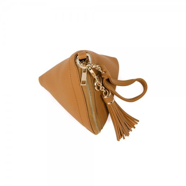 S23-2-1-HDG3249CM-PYRAMID SHAPE LEATHER WRISTLET BAG-CAMEL/6PCS