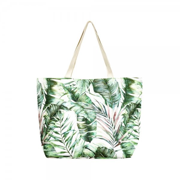 S30-1-1-MB0139 - HAND DRAWN TROPICAL LEAVES TOTE BAG - GREEN/6PCS